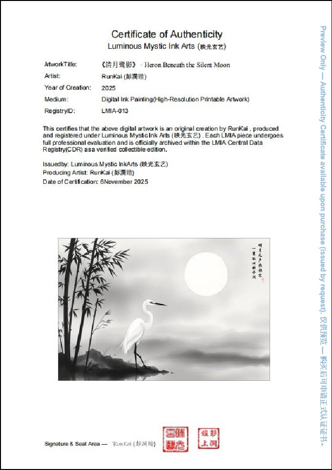 LMIA-013 《清月鹭影》 · Heron Beneath the Silent Moon