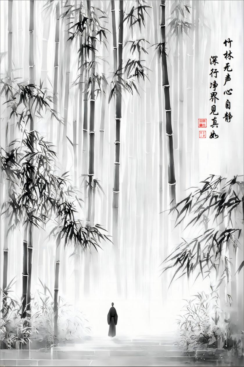 Listening to the Heart in the Bamboo Grove, flat artwork, 2:3 (22×33) print ratio