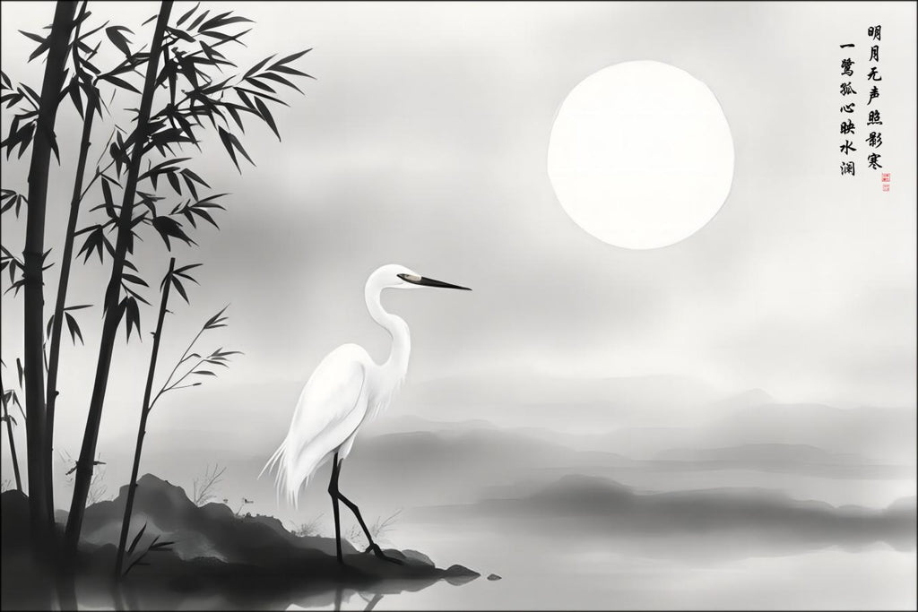 LMIA-013 《清月鹭影》 · Heron Beneath the Silent Moon