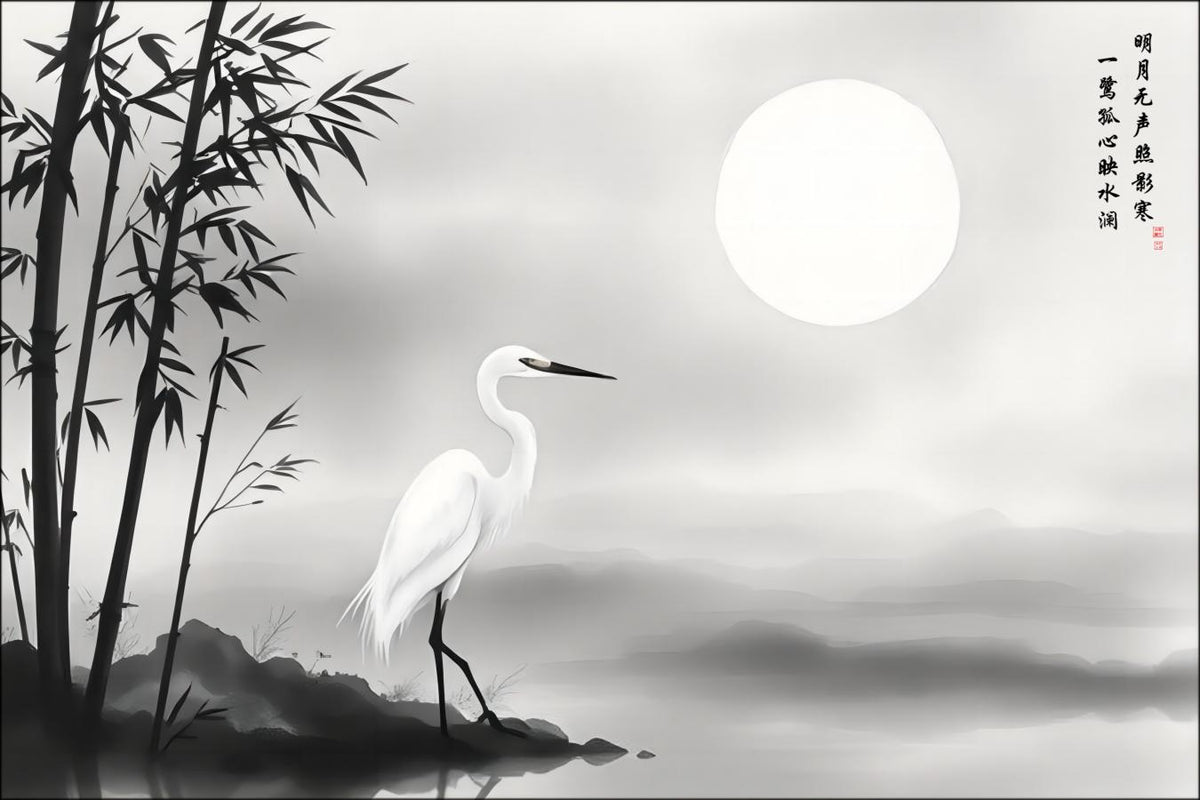 LMIA-013 《清月鹭影》 · Heron Beneath the Silent Moon