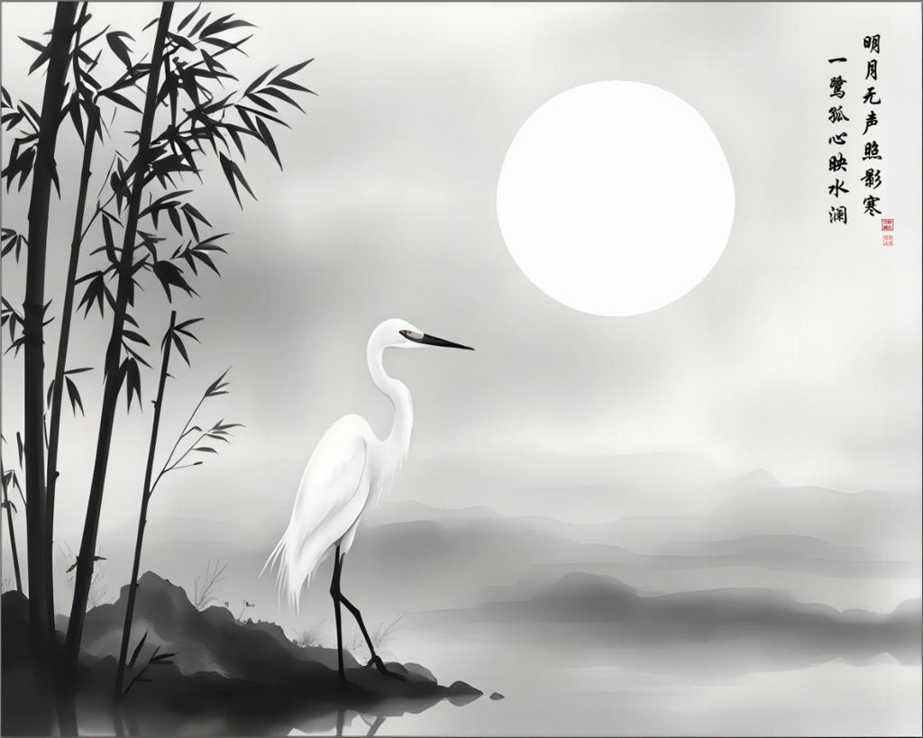 LMIA-013 《清月鹭影》 · Heron Beneath the Silent Moon