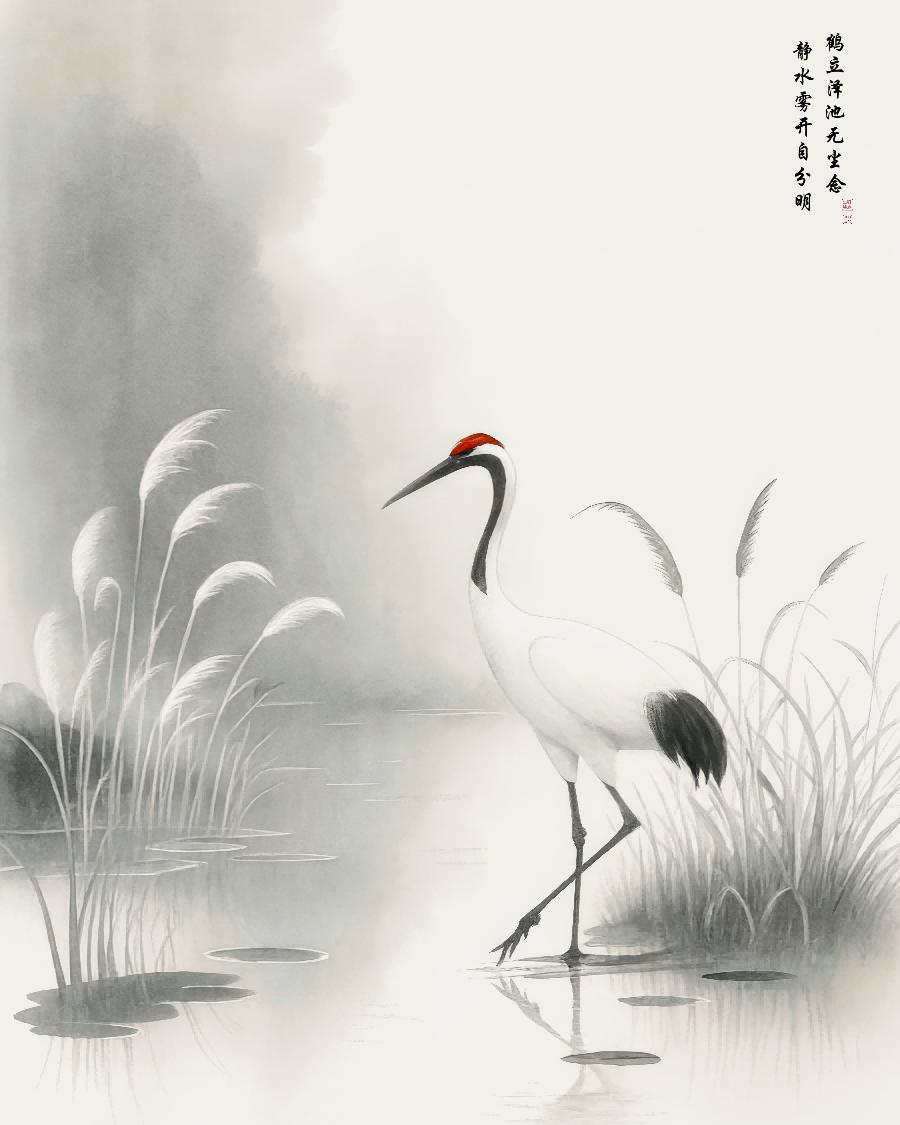 LMIA-062 《鹤立静水》 · Crane by Still Waters